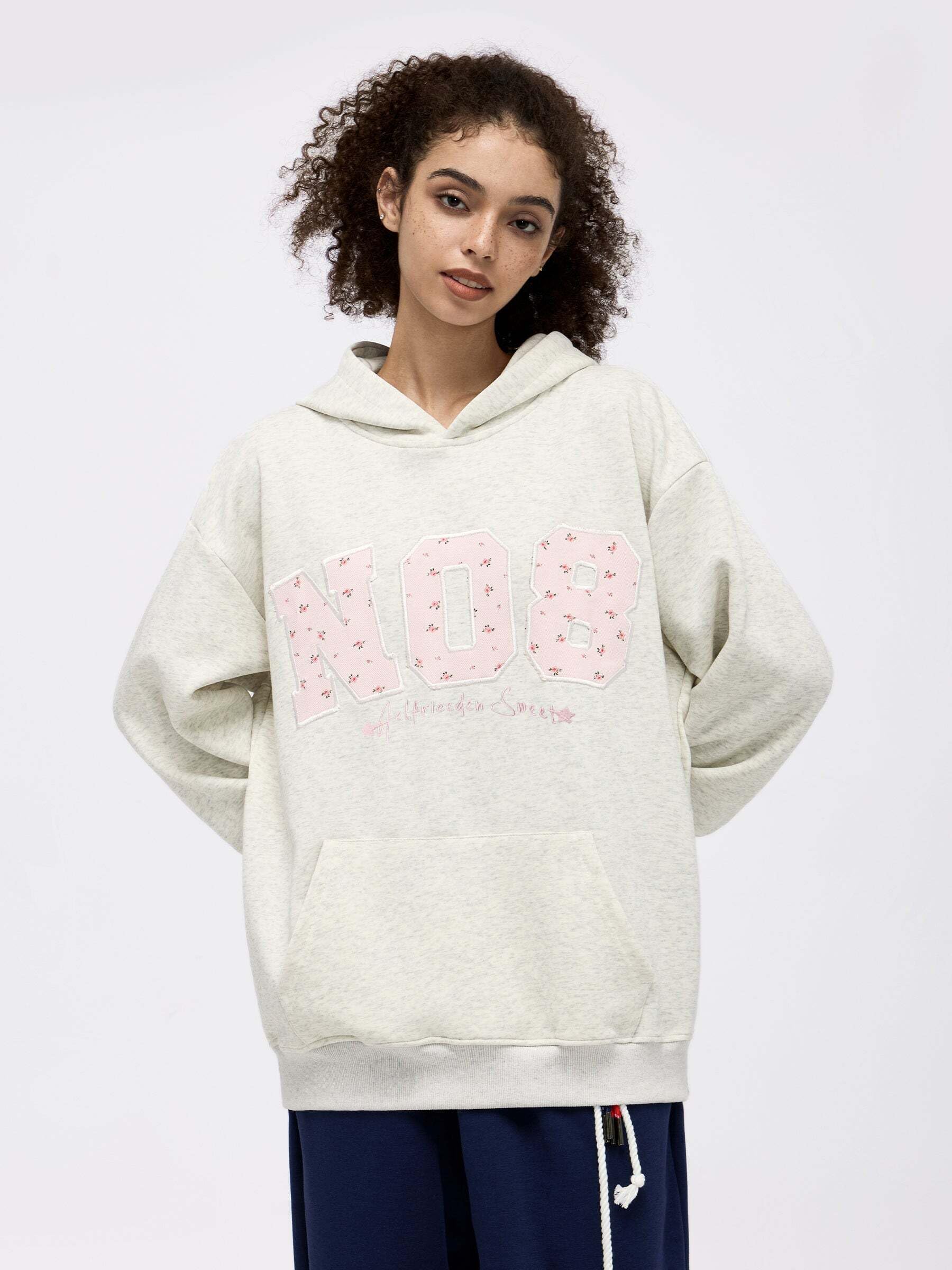 Aelfric Eden Womens Oversized Graphic Hoodies Y2k Flower Embroidery Number Print Pullover Hooded Sweatshirt Unisex - Image 3