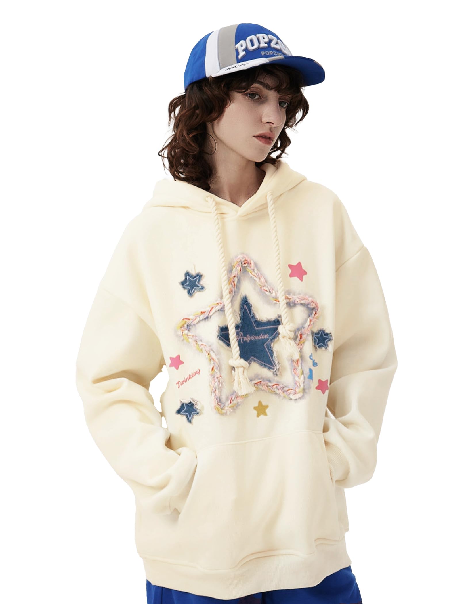Aelfric Eden Womens Oversized Hoodies Star Graphic Fleece Hooded Streetwear Unisex Sweatshirts Pullover with Pocket - Image 6